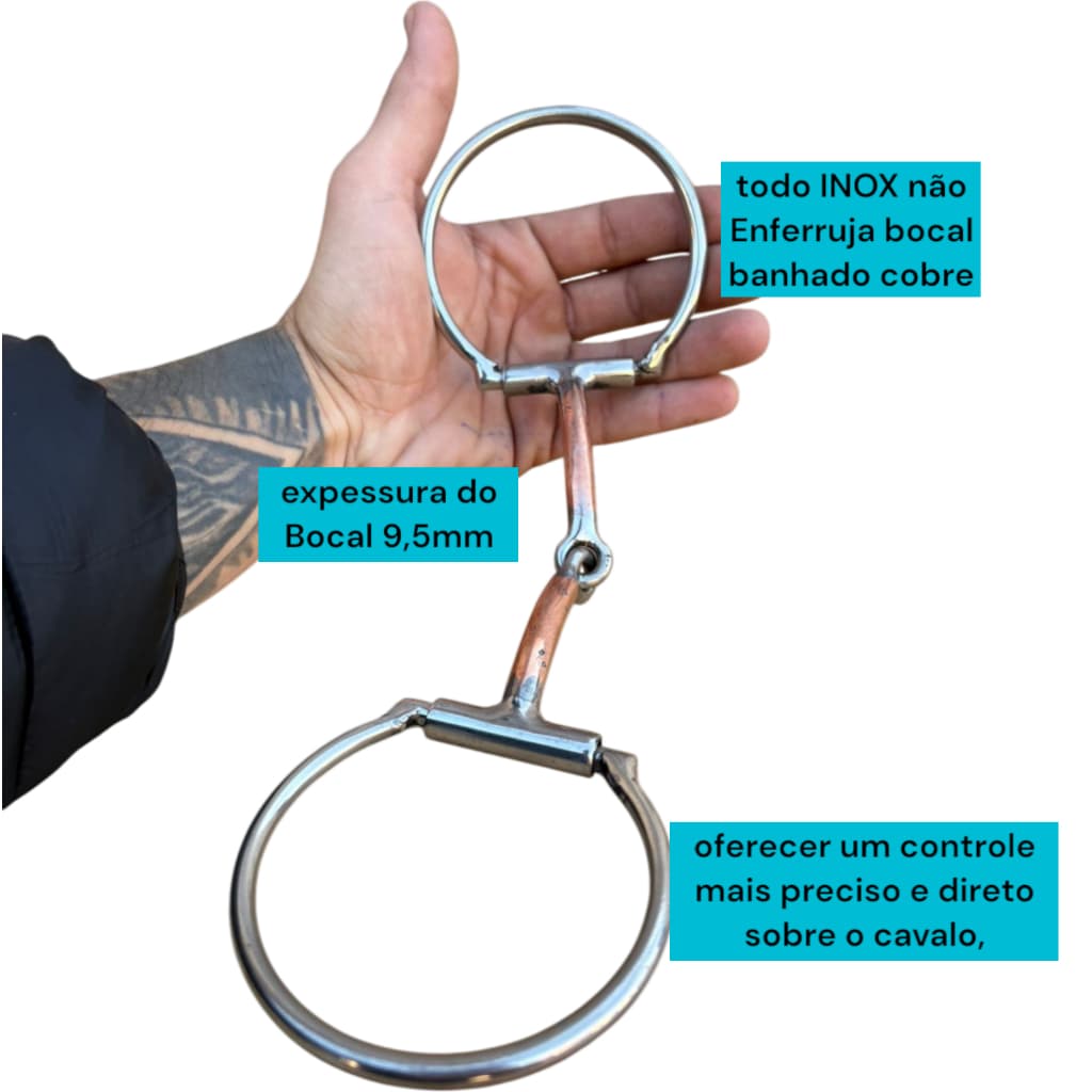 Bridão D Inox Embocadura Bocal Cobre Articulado Para Cavalo