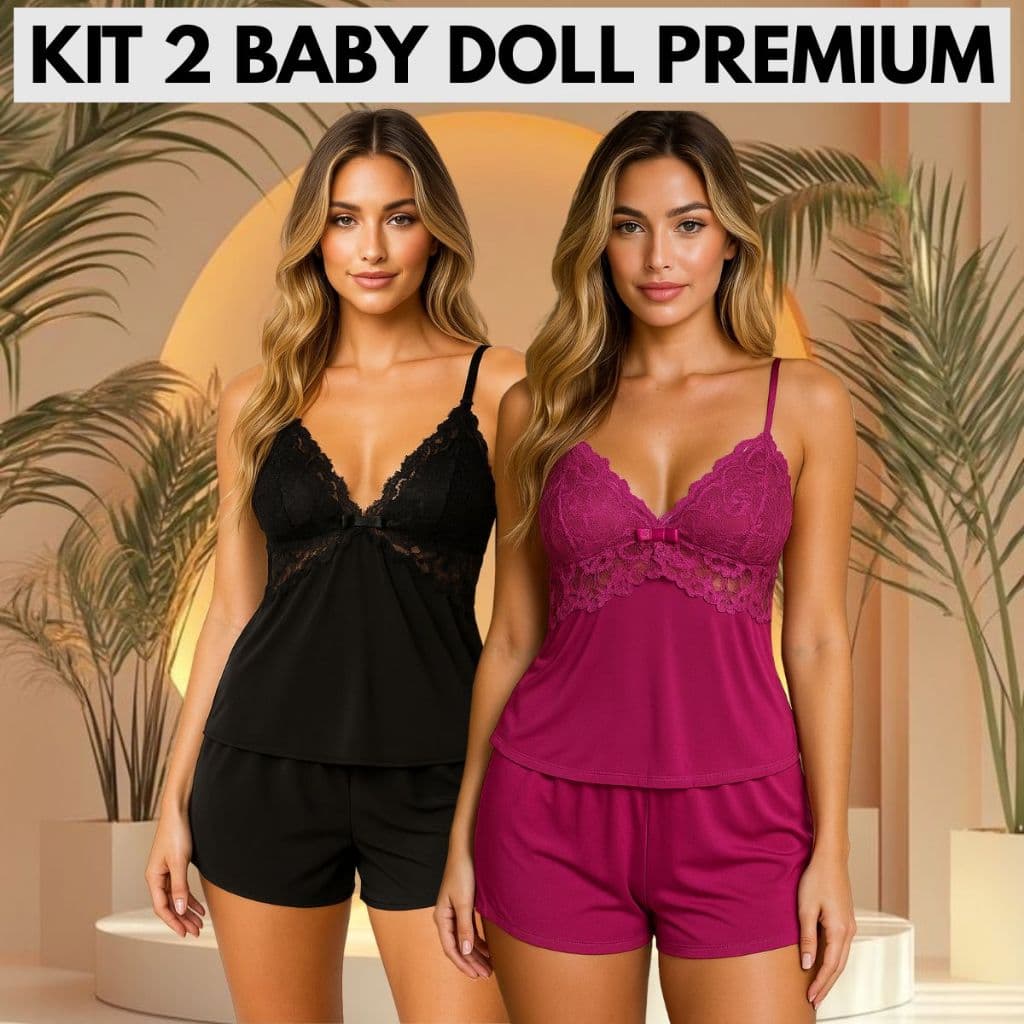 Kit 2 Baby Doll Short Confortável Renda Delicada Fresco