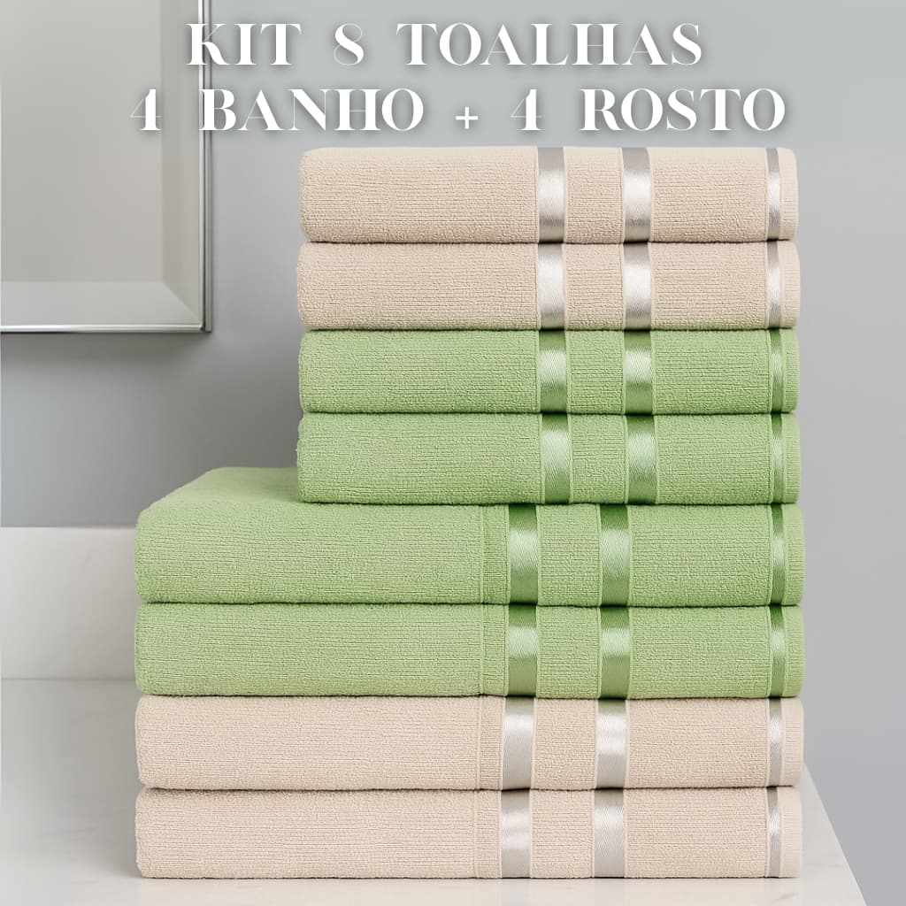 Kit 8 Toalhas Lyra (4 Banho + 4 Rosto) - 100% ALGODÃO