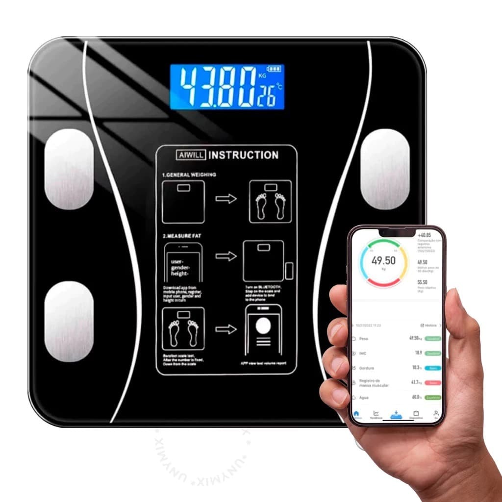 Balanças de bioimpedância digital profissionais suportam balanças digitais eletrônicas de até 180 kg através do Bluetoot