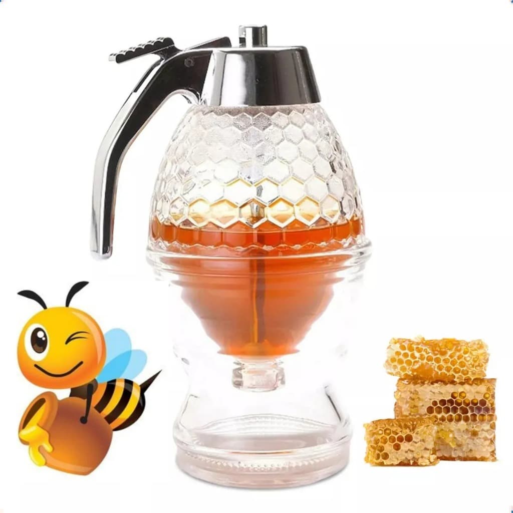Meleira Honey Dispenser Acrílico 200ml Porta Mel Com Dosador Colmeia Sem Gotejamento Mesa Posta