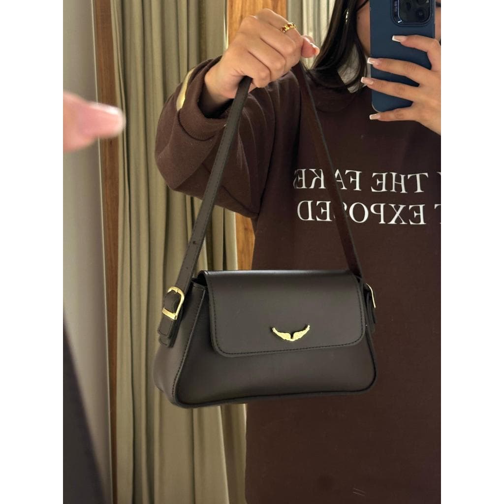 Bolsa feminina pequena baguete com alça de ombro e alça transversal regulável asa lançamento