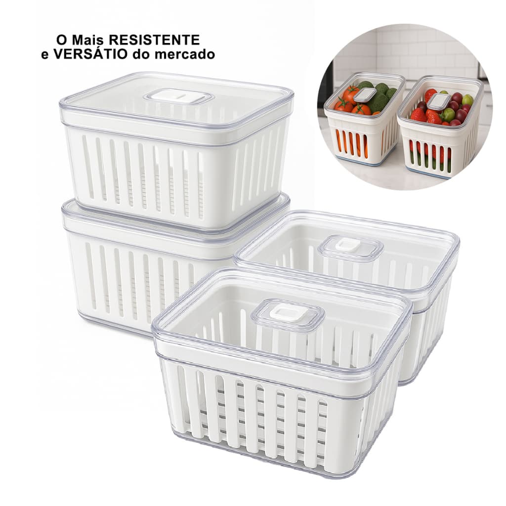 Kit Organizador de Geladeira 3,8 Litros Cesto Com Tampa Multiuso Alimento Verdura e Vegetal
