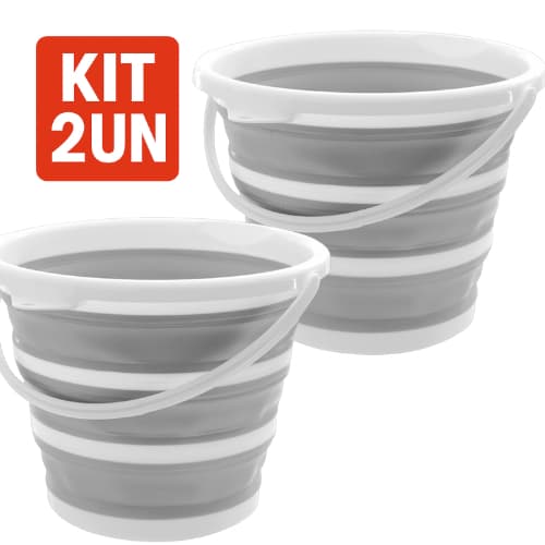 Balde Dobrável Retrátil Flexível De Silicone 10 Litros Cor Cinza Com Alça Produto Premium