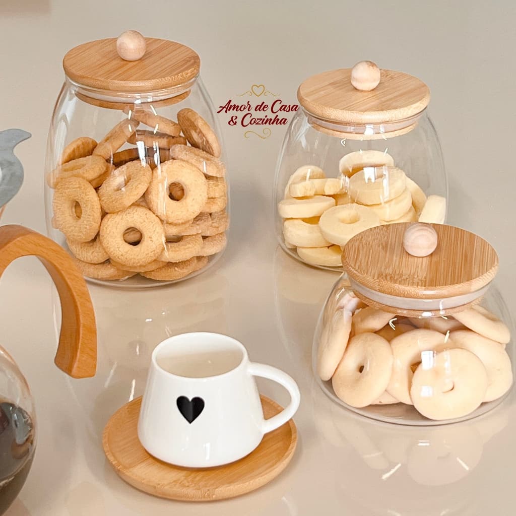 POTE DE VIDRO LADY COM TAMPA DE BAMBU TAMANHOS