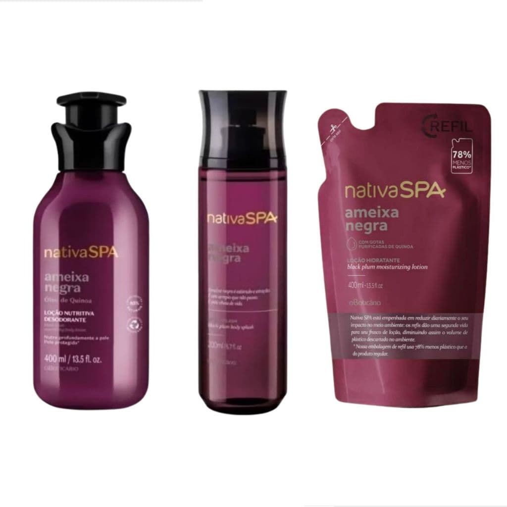 Linha Nativa Spa Ameixa Negra Body splash 200ml . hidratante 400ml. refil 350ml - O Boticário