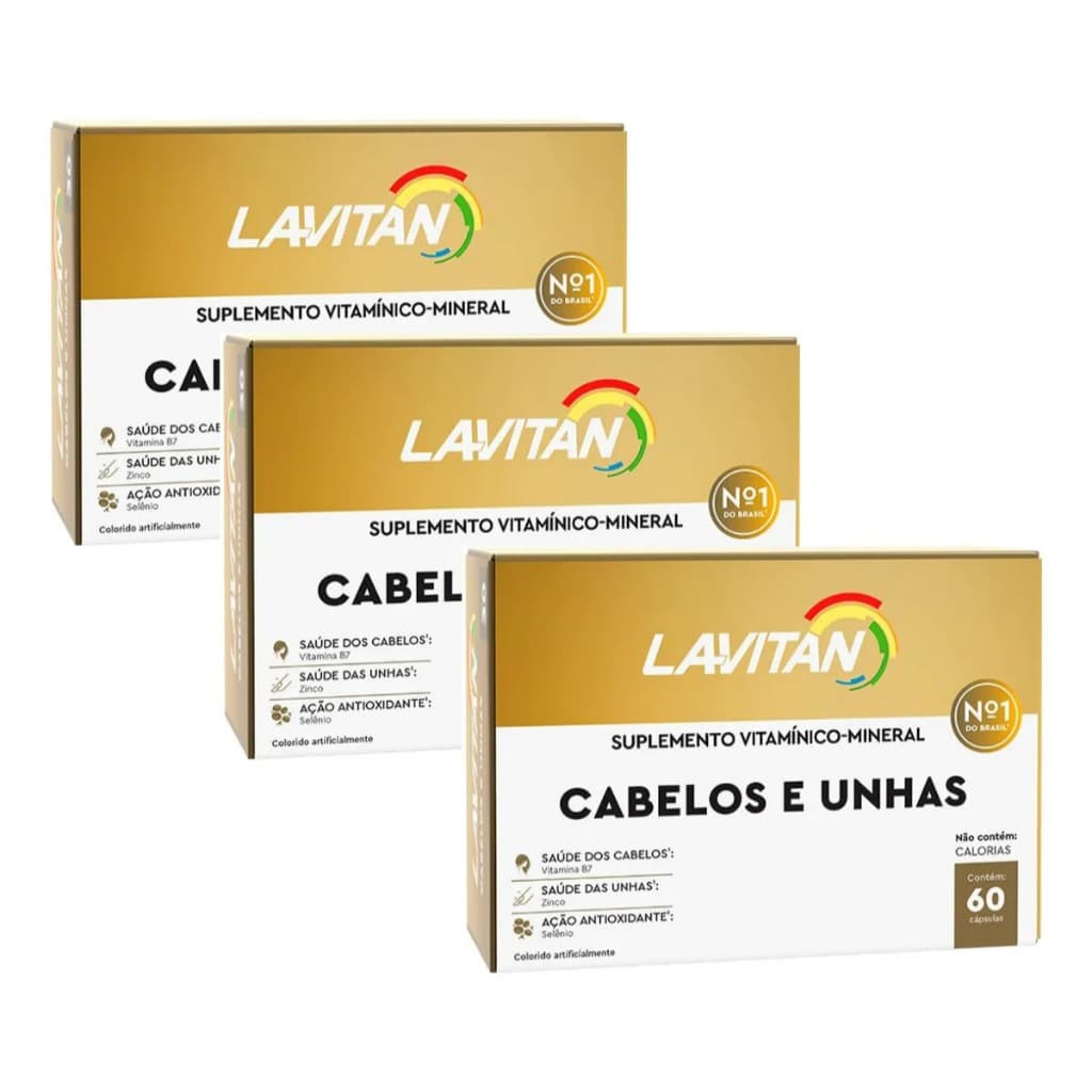 Kit 3x Lavitan Mais Hair Cabelos E Unhas 60 Caps (180 Caps)
