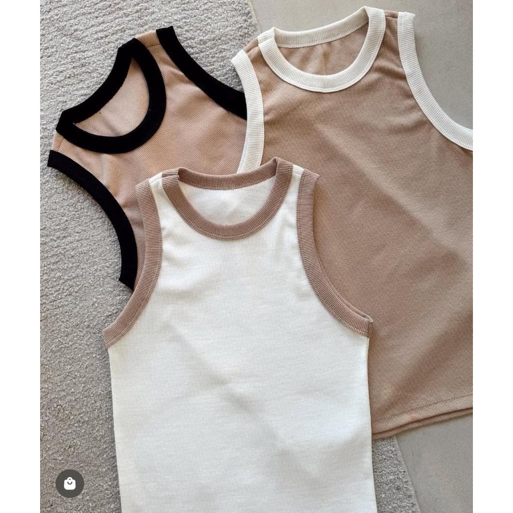 Kit 2 Blusas Feminina Bicolor Regata Canelada Ribana Premium Social Americana Basica Promoção