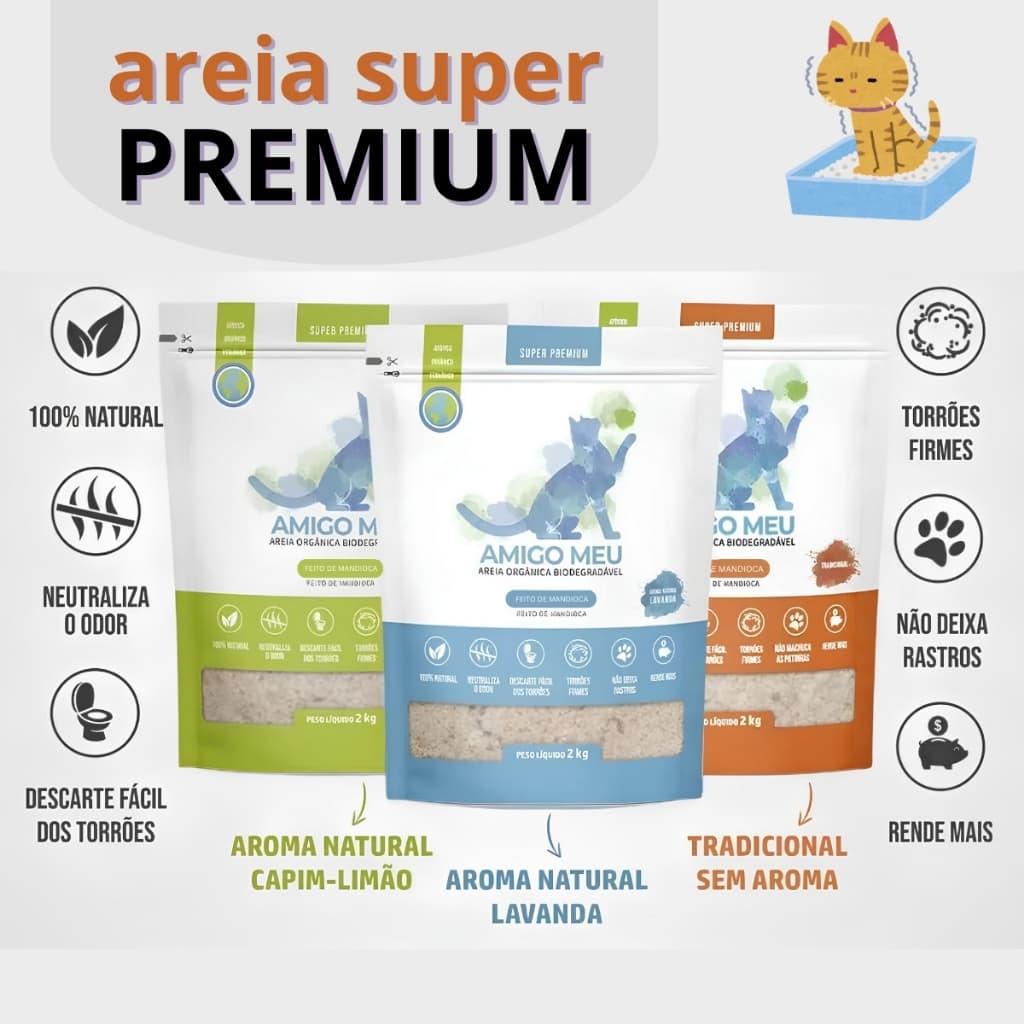 Areia Super Premium De Mandioca Biodegradável  2kg - Amigo Meu