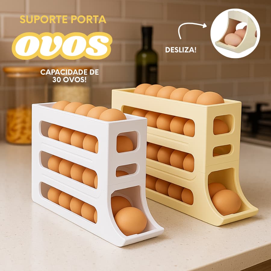 Suporte Porta Ovos Rolante 4 Andares Plástico Durável Organizador de Geladeira 30 Ovos