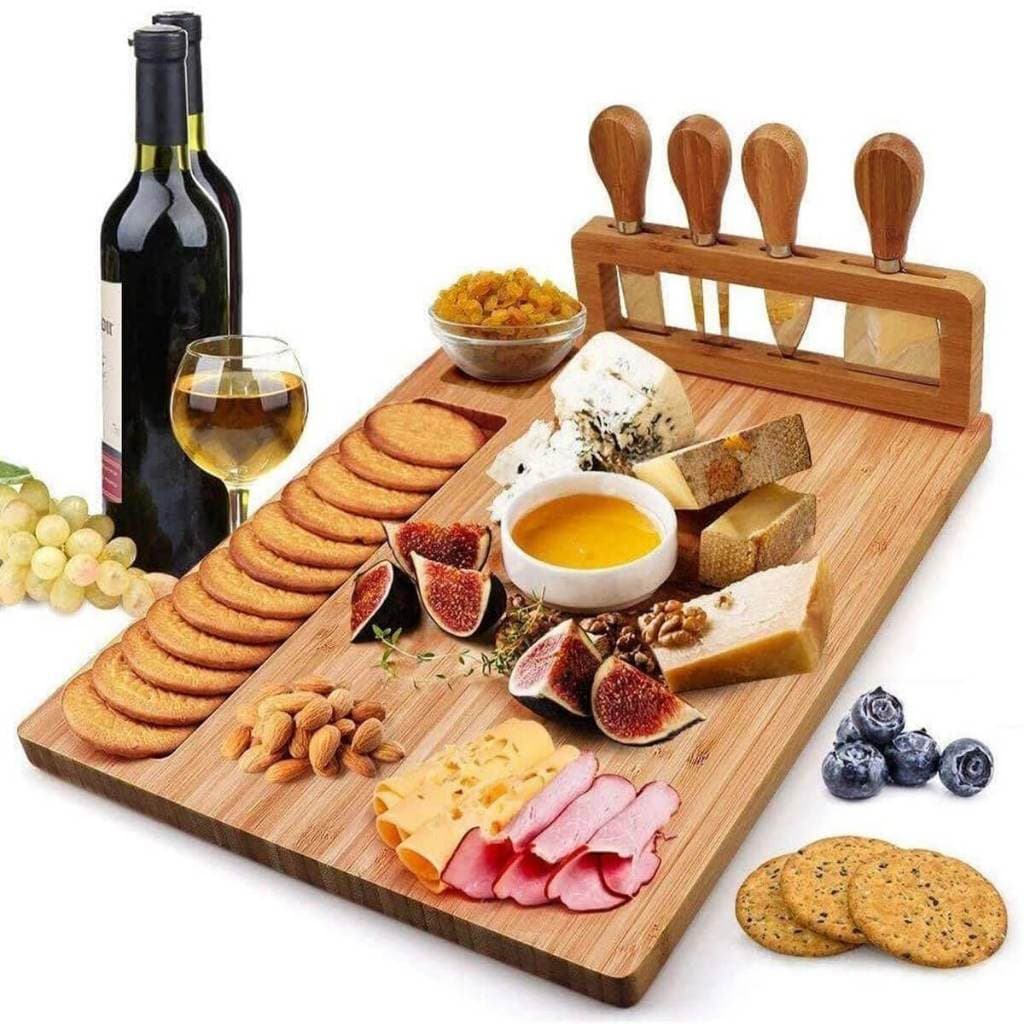 Kit Tábua De Frios Queijo Petisqueira Em Bambu Espátulas 04 Peças