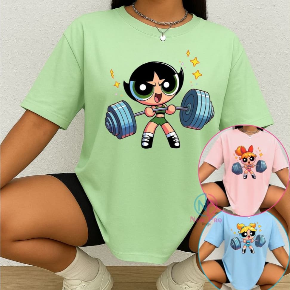 Camiseta Treino Feminina Docinho Oversized Roupas de Academia Look de Treino Super Poderosas Meme