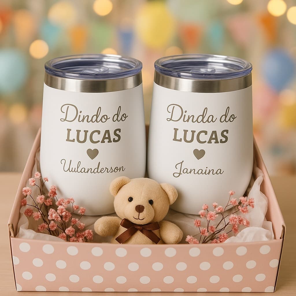 Copo ou Kit  2 Copos Térmicos metal Personalizados - Padrinho e Madrinha - Dindos  Especial Batizado