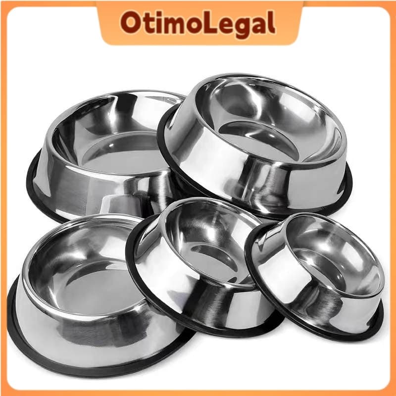 Comedouro ou Bebedouro Inox Para Pet Cachorro Gato e Outros com Base Antiderrapante– 150ml a 1400ml