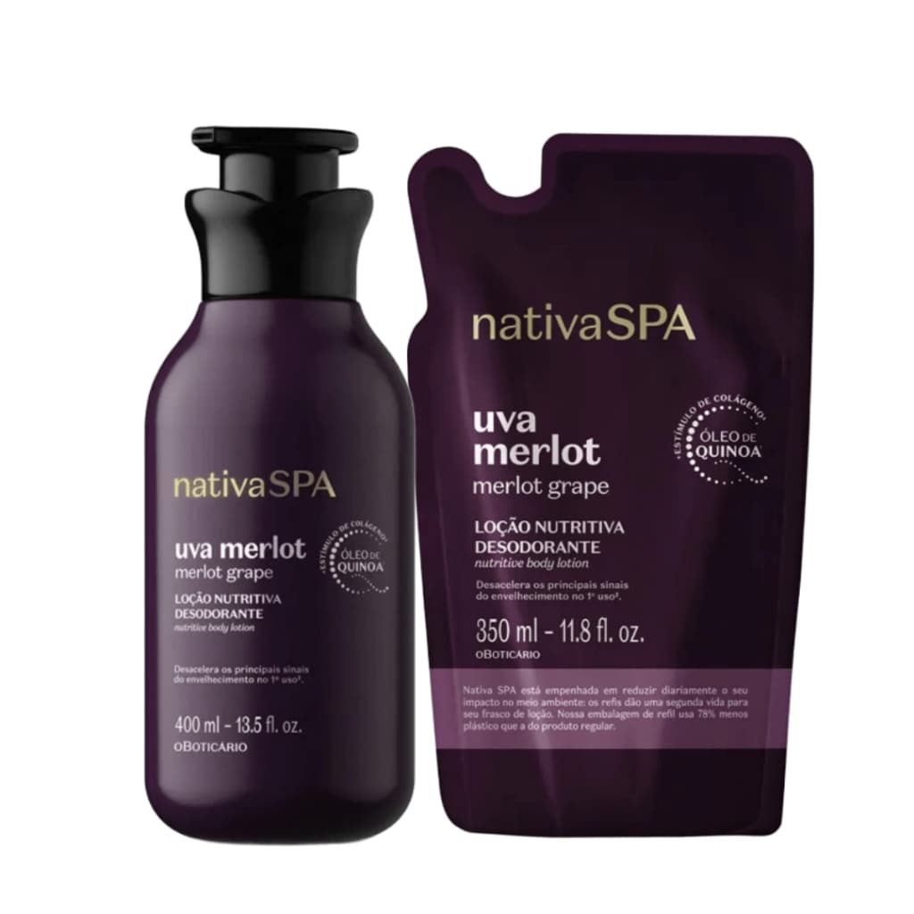 Boticário Nativa Spa Uva Merlot Kit Hidratante 400ml + Refil 350ml