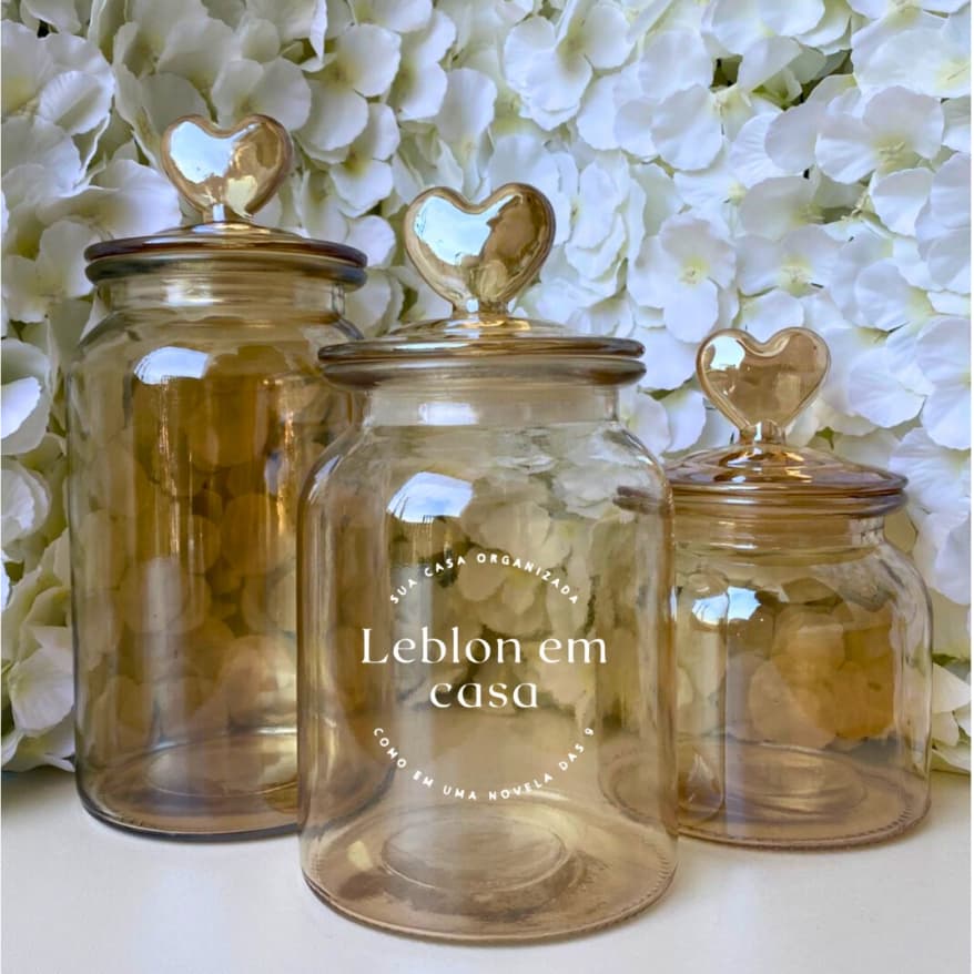 Pote de Vidro Hermético com Tampa de Coração Âmbar - Ideal para Presente e Decoração