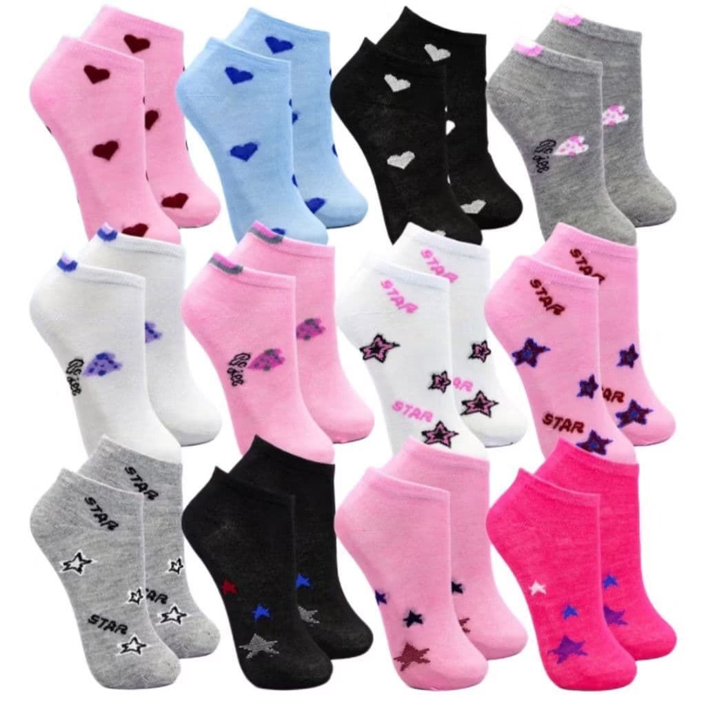 Kit Ate 12 Pares De Meia Feminina Estampada Cano Curto Soquete Cores Variados 35 ao 40
