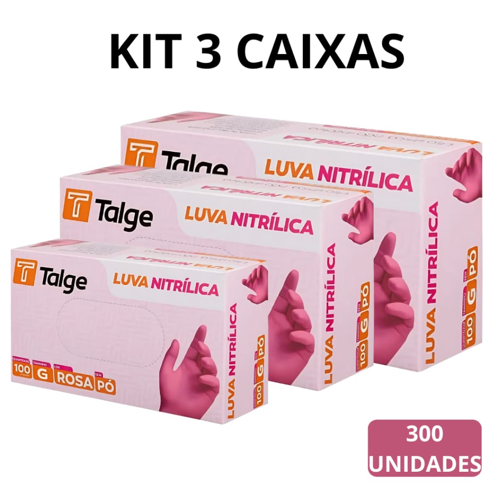 Kit Até 3 Caixas Luva Nitrílica Rosa Pink Sem Pó Descartável 100 a 300 Unidades Uso Diário