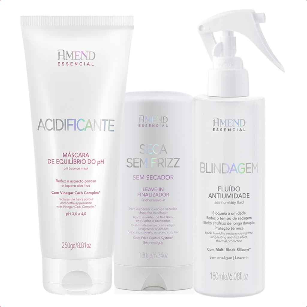 Linha Amend Essencial - Leave-in Seca Frizz - Máscara Acidificante 250ml