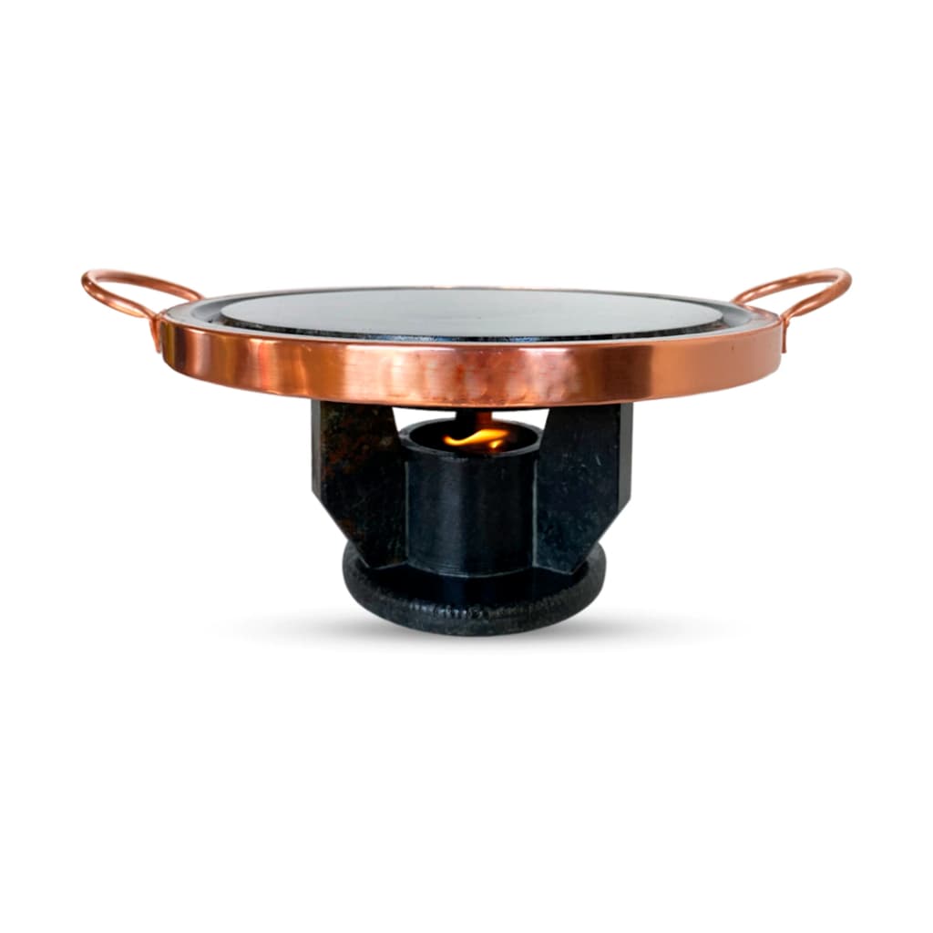 Fondue De Pedra Sabão Grelha Para Carne 23 cm Com Rechaud Pequeno