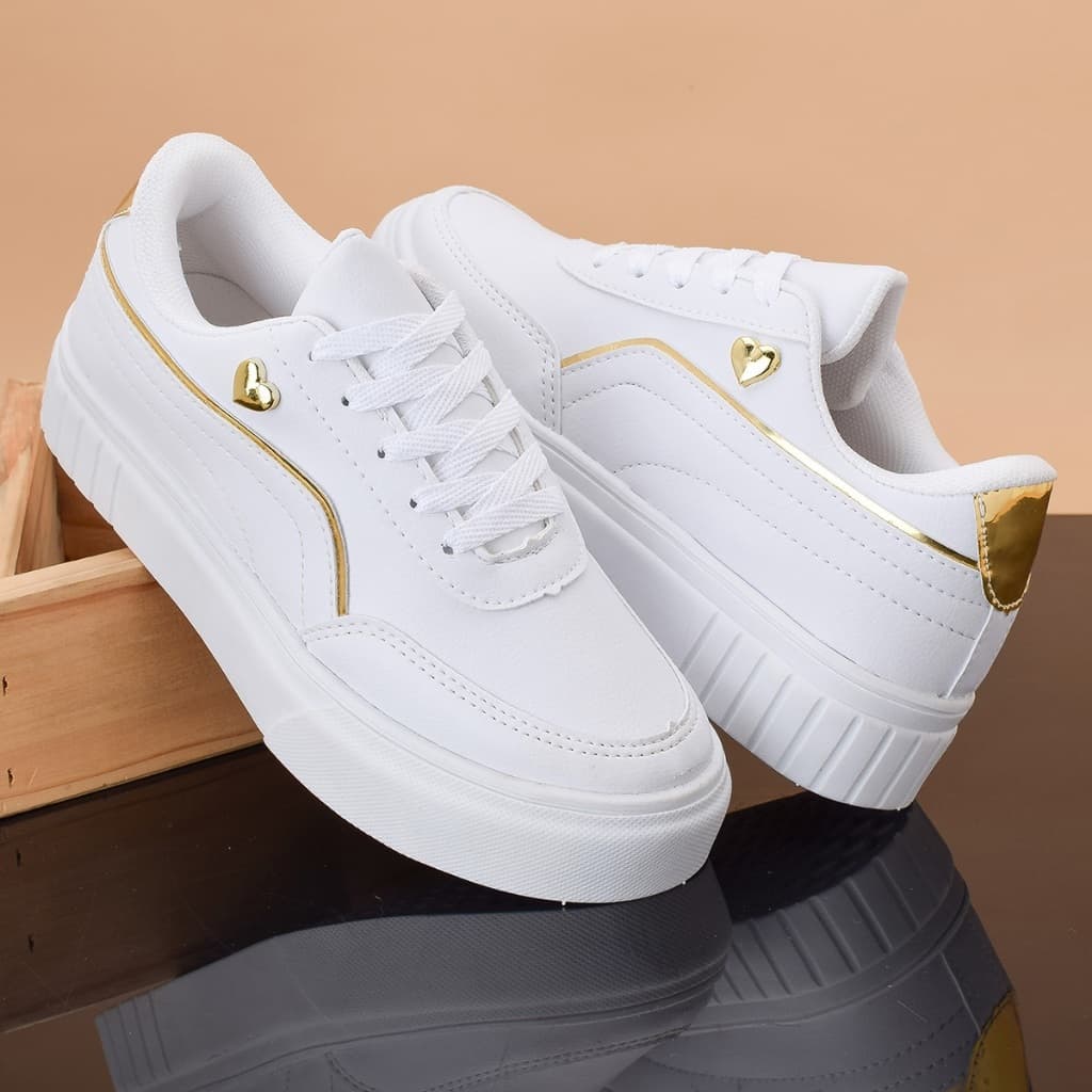 Tênis Feminino Casual Coração Branco Esportivo Academia Corrida Confortável Envio Imediato