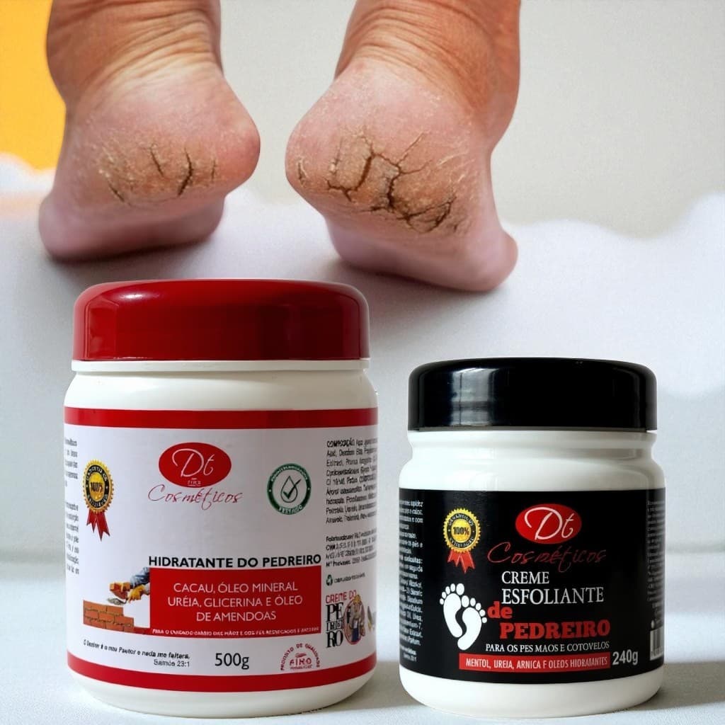 Kit Spa dos Pés Creme De Pedreiro 500g + Esfoliante 240g para quem Sofre com Ressecamento e Calosidades