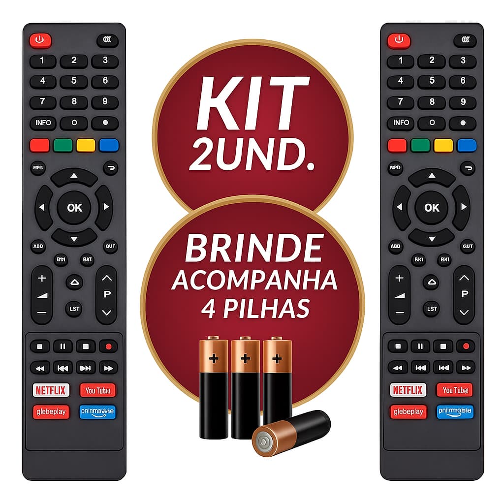 Kit  Controle Remoto TV Philco e Britânia Smart Compatível com Teclas Netflix, Globoplay, YouTube e Prime Video