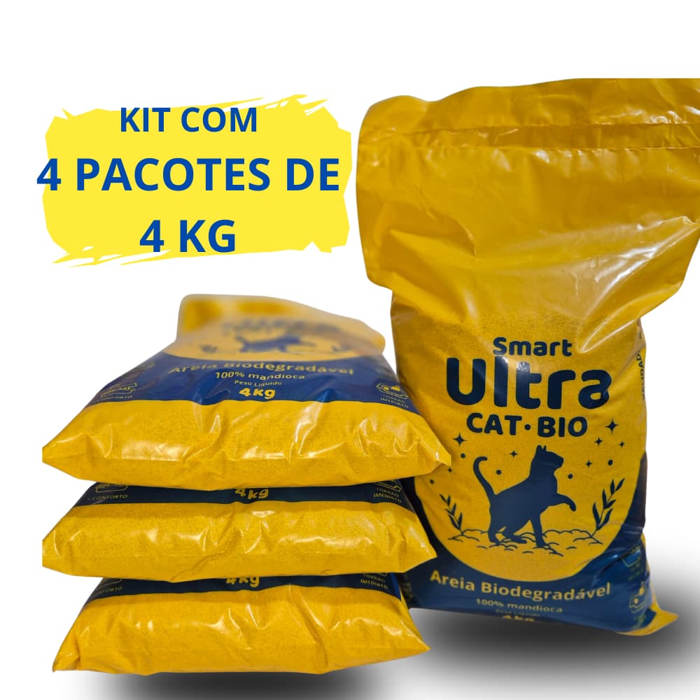 Areia Higiênica Biodegradável 16kg (4x4kg) – Alta Absorção e Controle de Odor e Natural