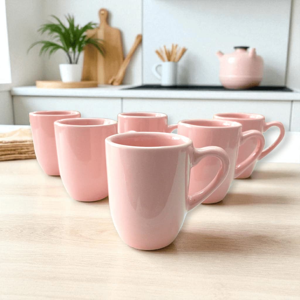Kit 6 Xícara de Porcelana Rosa 80ml Café Expresso – Caneca Café Presente Criativo Cozinha