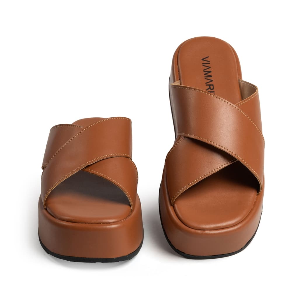 Papete Feminina Plataforma X Flatform Sandália Tiras Cruzadas Confortável Casual Blogueira Verão