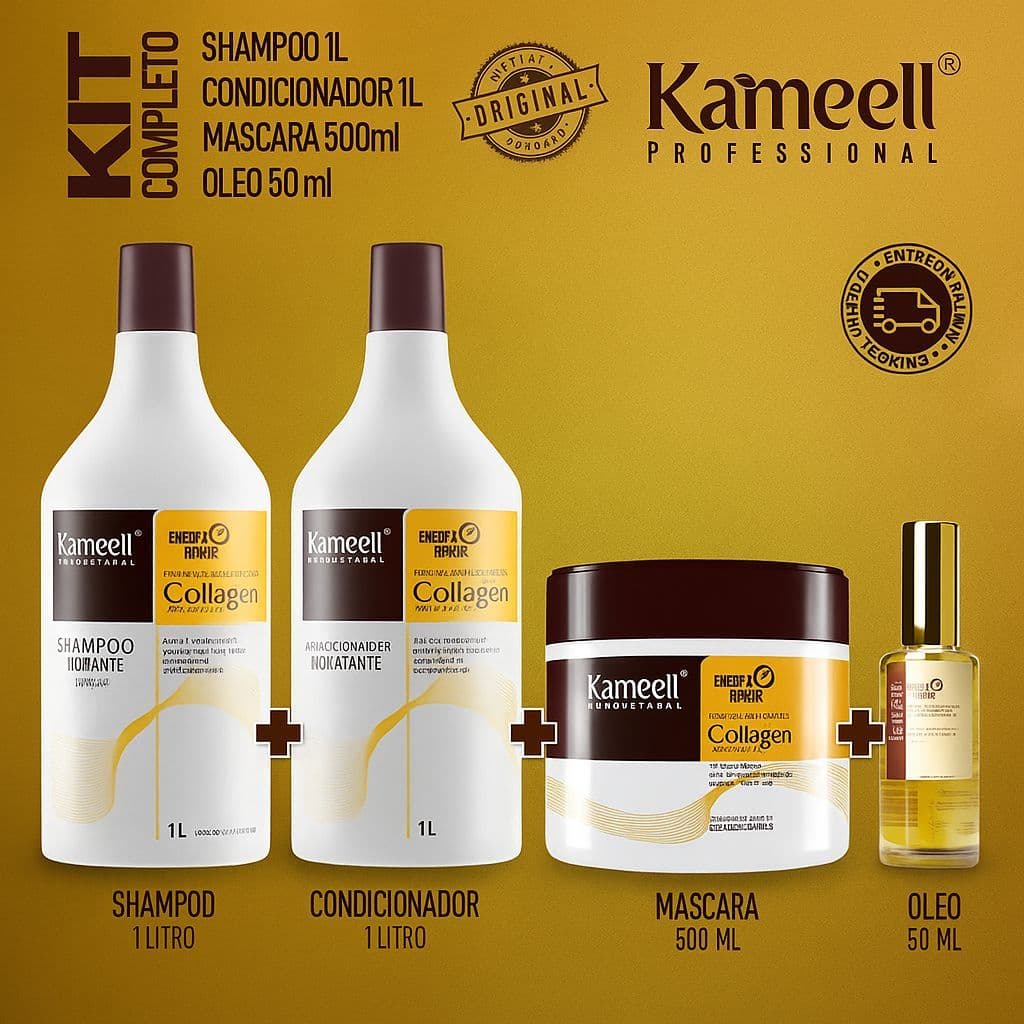 Kit Completo Kameell Professional Collagen – Cabelos Fortes, Hidratados e com Brilho de Salão