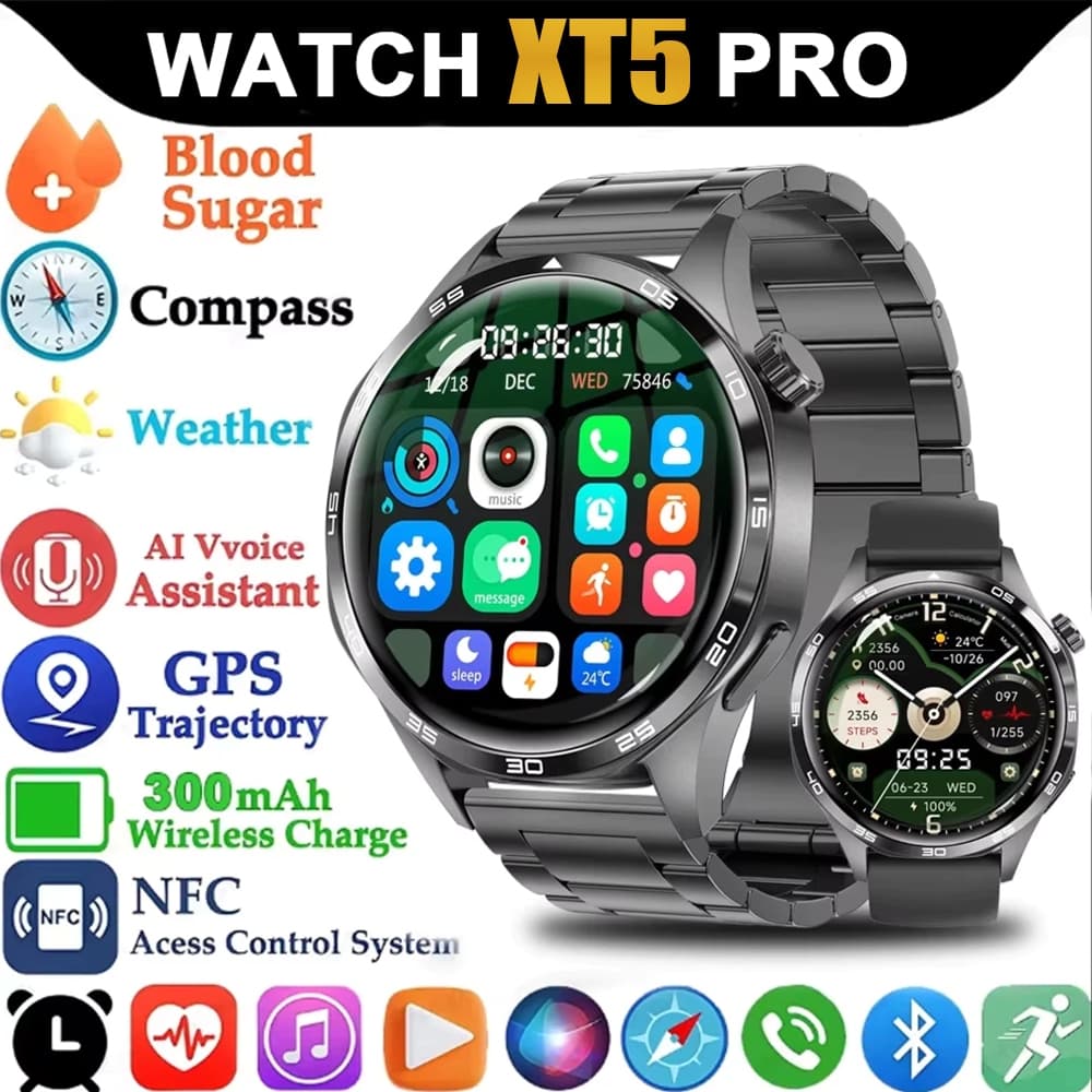2026 XT5 Pro Relógio Inteligente GPS NFC para Homens Tela AMOLED HD Monitor de Frequência Cardíaca Chamada