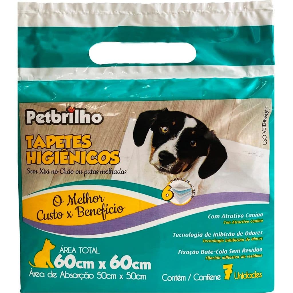 Petibrilho tapete higiênico 60x60cm com 7 unidades p/ cães todos os portes alta absorção