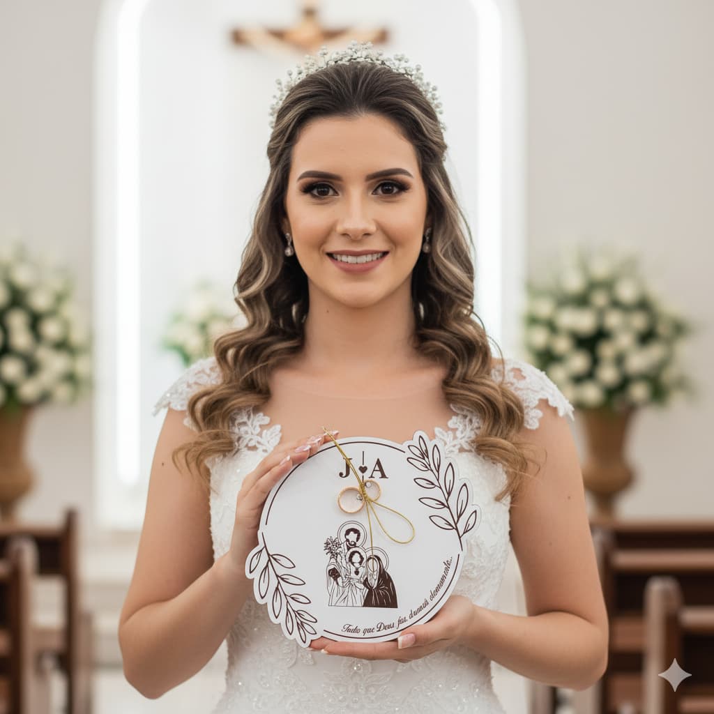 Porta Aliança Personalizado para Casamento Sagrada Familia