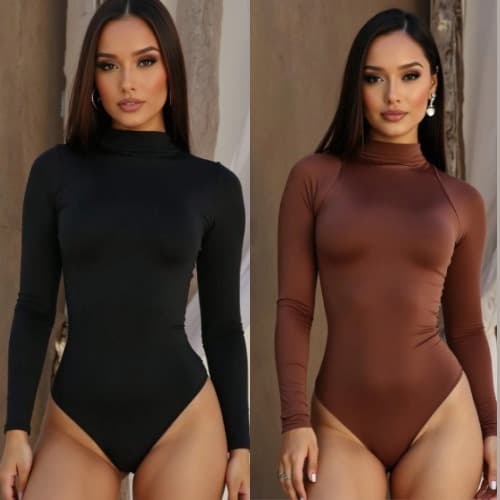 KIT 3 Body Feminino Suplex manga longa gola alta CACHARREL SEGUNDA PELE