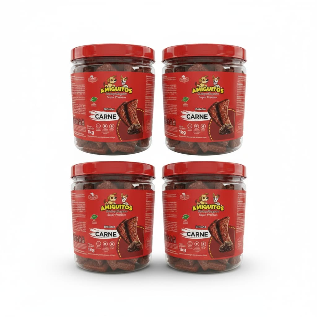 Kit 4 Potes 1kg Bifinho Amiguitos Sabor Carne Petisco Cão Pet Adestramento Quantidade 4kg