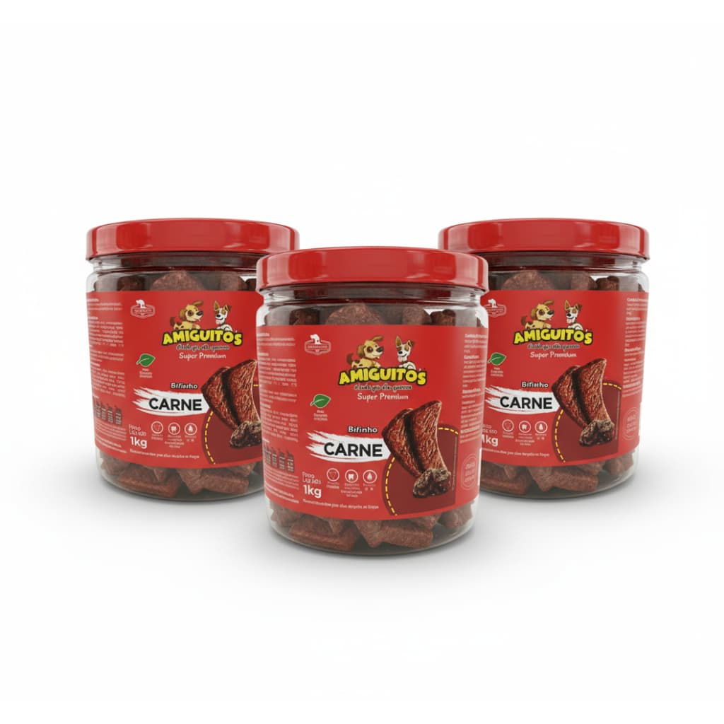 Kit 3 Potes 1kg Bifinho Amiguitos Sabor Carne Pet Adestramento Dog 3kg Petisco