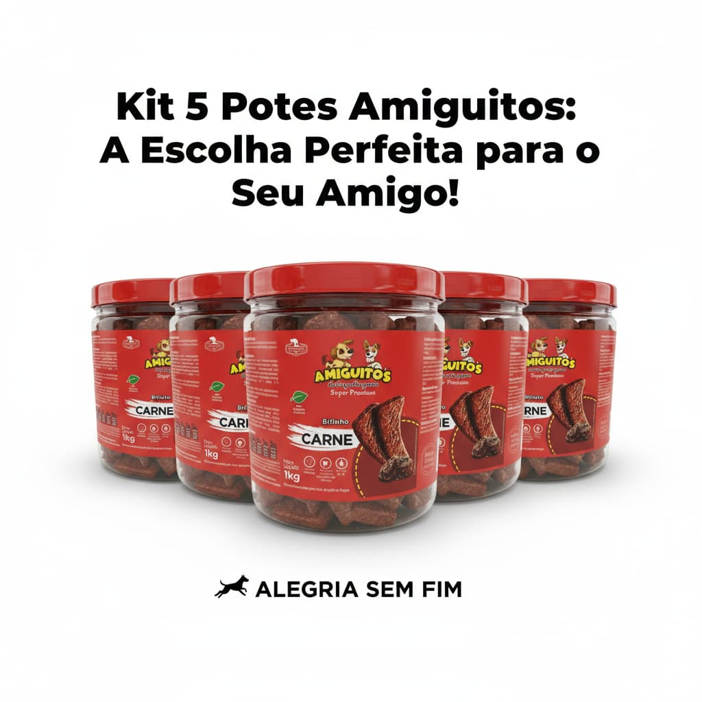 Kit 5 Potes 1kg Bifinho Amiguitos Sabor Carne Petisco Pet Cães Grande Quantidade Adestramento Cão