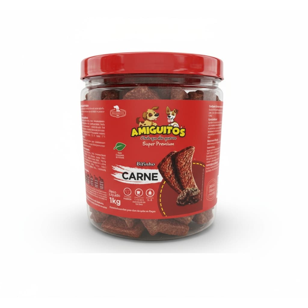 Pote Petiscos Bifinhos Caninos 1kg Amiguitos Pet Pote Premium Adestramento Cão