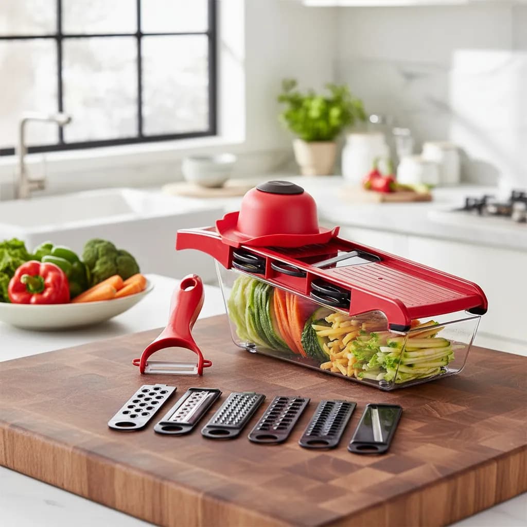 Mandoline Profissional Fatiador / Cortador / Ralador Inox – Versátil & Seguro