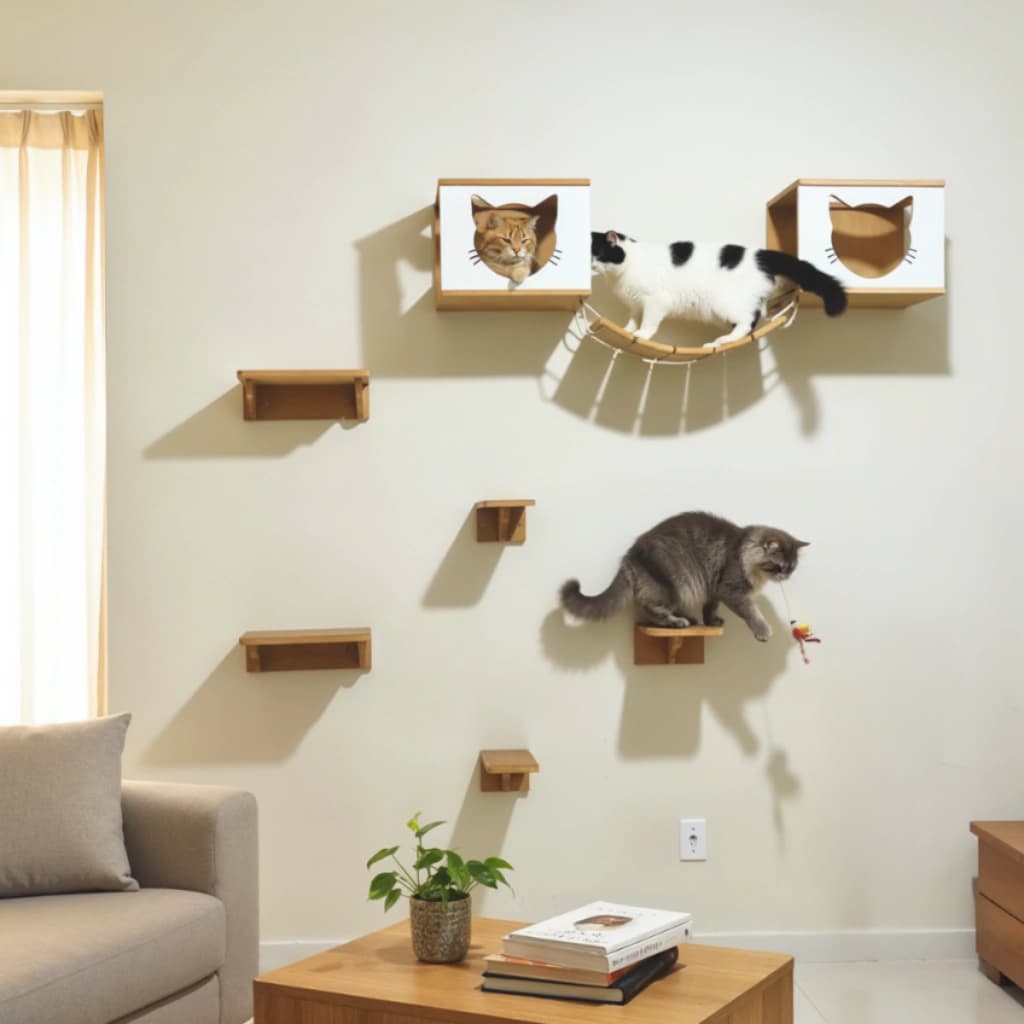 Playground para Gatos 9pçs REFORÇADO Mdf 15mm PREMIUM Resistente Montado Parque Gato Playground