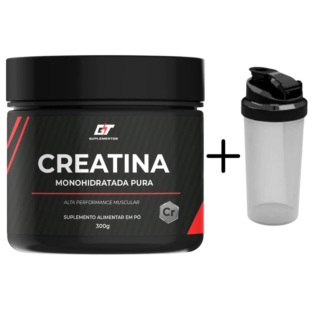 Creatina + Coqueteleira Shakeira 600ml Creatina Pura Importada 300g com Laudo de Pureza Envio Imediato 1 Pote