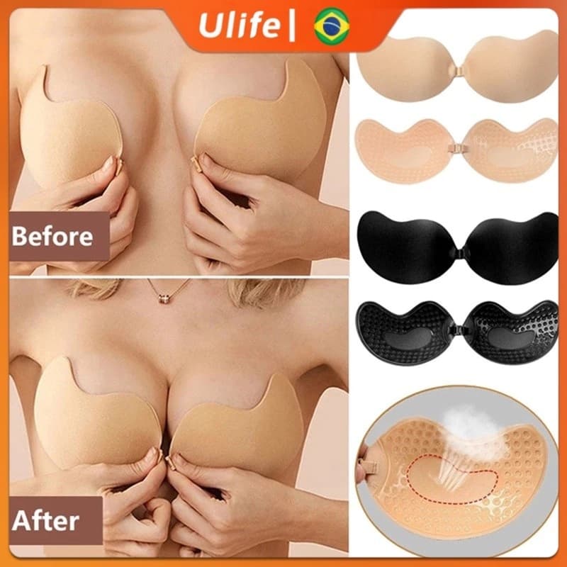 Sutiã Adesivo de Silicone Invisível e Confortável Sem Alças que Aumenta e Levanta os Seios