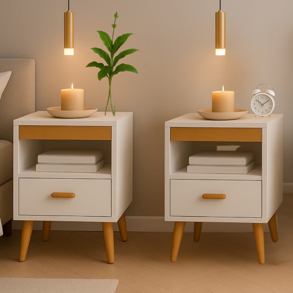 Kit 2 Mesa De Cabeceira Para Quarto Retrô Com Gaveta E Com Pés Criado Mudo Mesinha de Canto de Cama