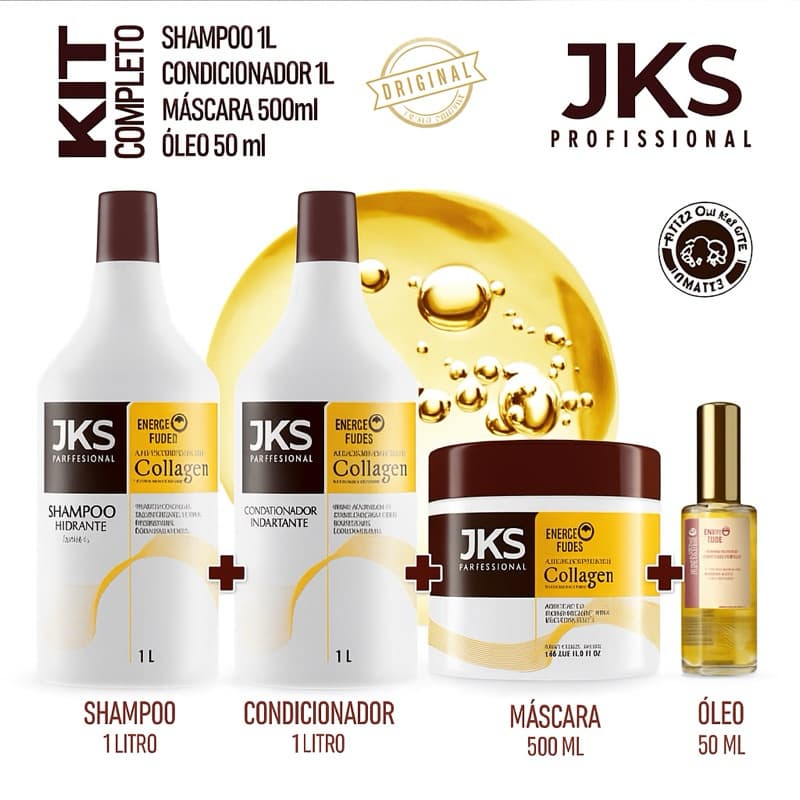 Kit Jks profissional –Shampoo e Condicionador 1L + Máscara 500g + Óleo Capilar