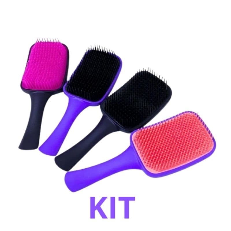 Kit 3 Escovas de Cabelo | Raquete Flex Desembaçadora Finalização Mágica |