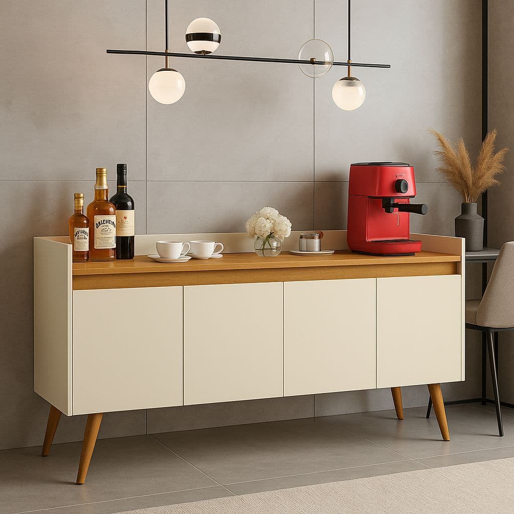 Aparador Buffet Retrô Pés Palito Em Madeira Maciça Esplanada Cantinho Do Café Recepção 2,3,4 Portas