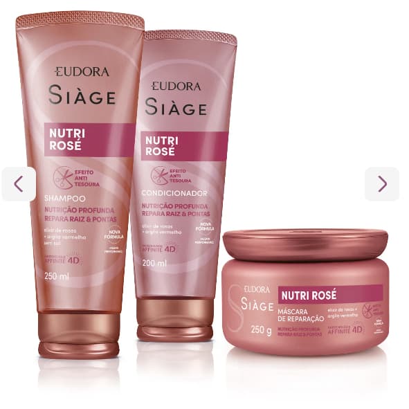 Nutri Rosé Siàge: Shampoo, Condicionador, Máscara Capilar, Óleo Capilar, Eudora.