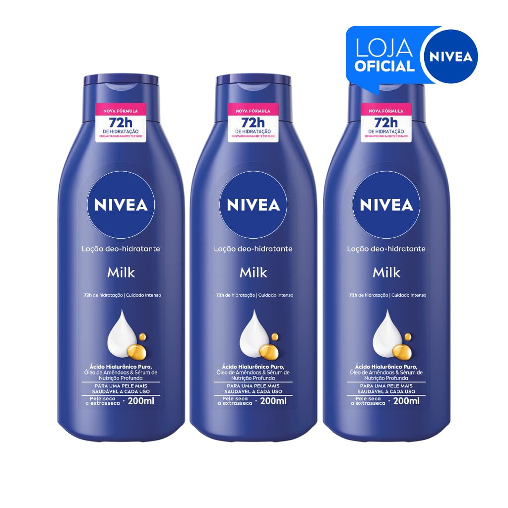 NIVEA Loção Hidratante Milk Pele Seca a Extrasseca 200ml -3 Unidades BBB 26