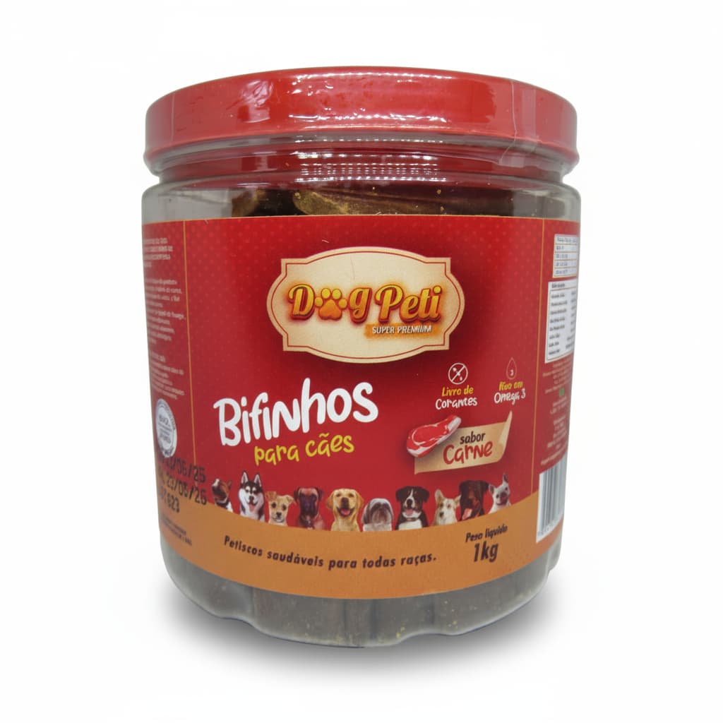 Bifinho Petisco Para Cães Super Premium Dog Peti 1kg Pote Pet Macio Treinamento Pet Cachorros